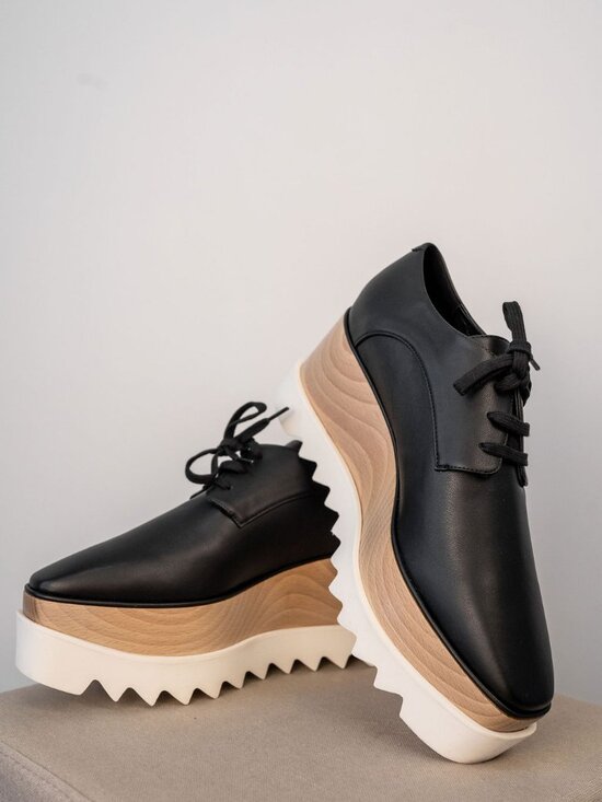 Stella McCartney Shoes - NWT STELLA MCCARTNEY ELYSE BLACK FAUX LEATHER WOODEN PLATFORM SNEAKERS